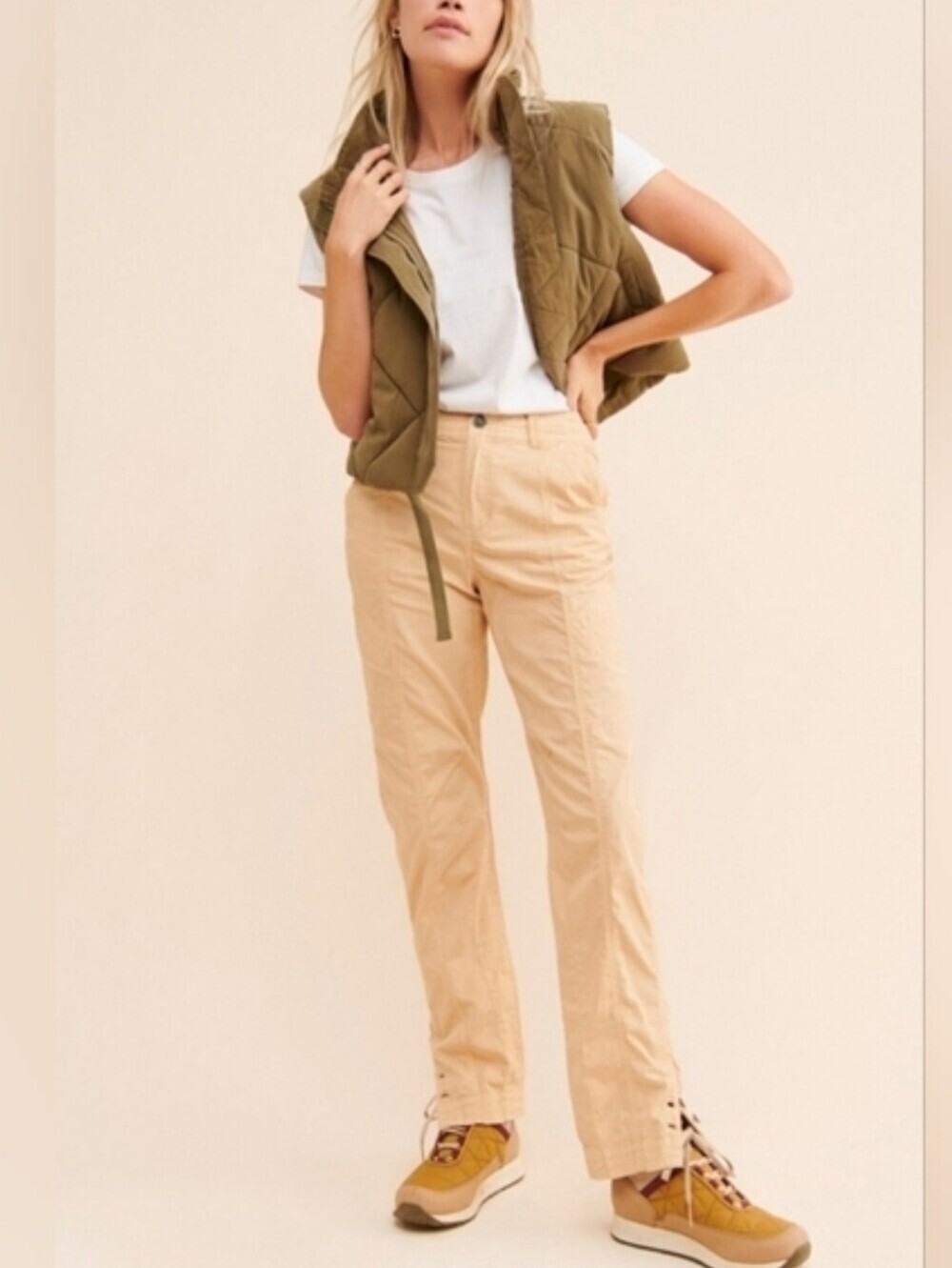 Free People Cotton Low Rise Staight Leg Lucid Dreams Hiking Track Pants In Taupe